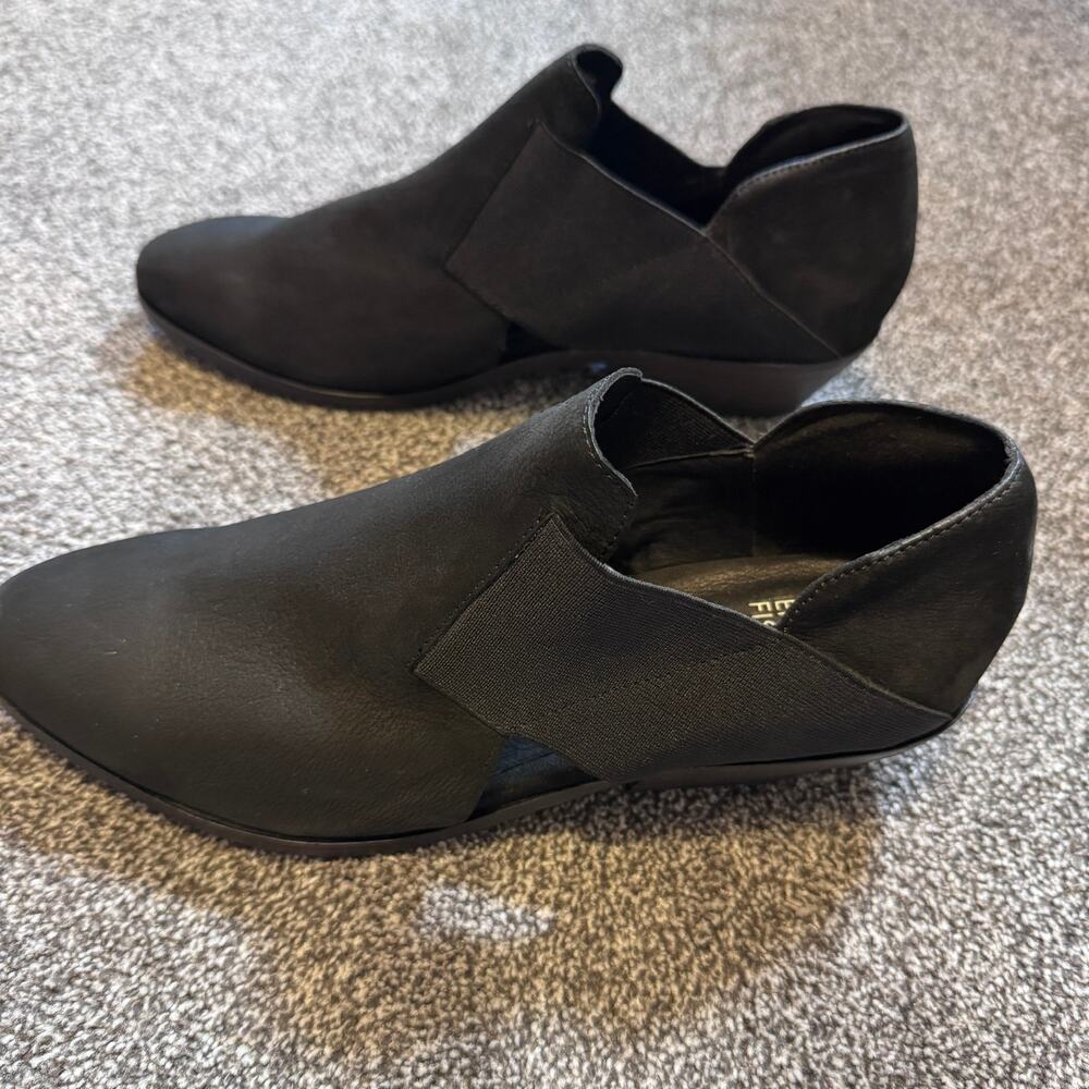 Eileen Fisher Perry Nubuck Ankle Booties Black Slip On Elastic Size 10